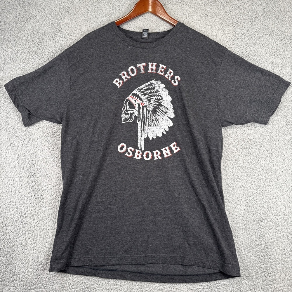 Tultex Brothers Osborne Graphic T-Shirt XL Gray Skull‎ Native American Headdress